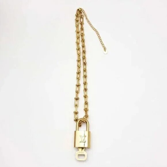 Authentic Louis Vuitton Lock and Key Gold Color with Gold Plated Chain Necklace - Picture 5 of 8